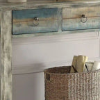 Console 3 tiroirs gris antique et sarcelle