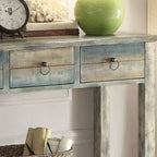 Console 3 tiroirs gris antique et sarcelle
