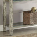 Console 3 tiroirs gris antique et sarcelle