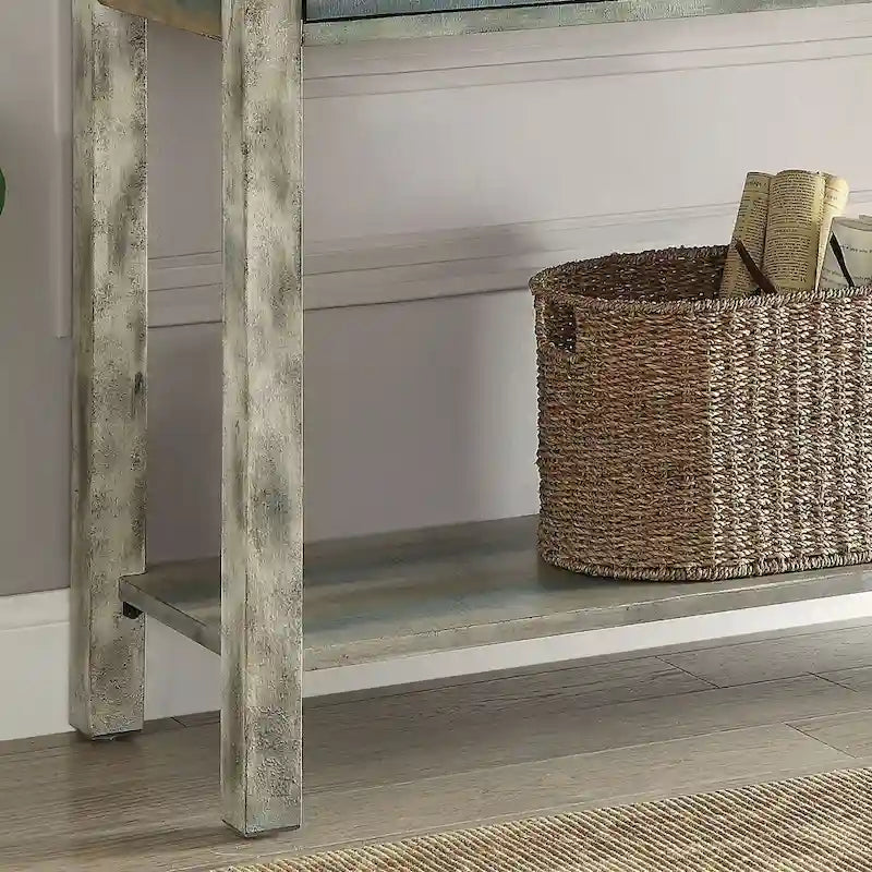 Console 3 tiroirs gris antique et sarcelle