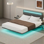 Cadre de lit double avec lumières LED et tête de lit réglable