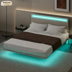 Cadre de lit double avec lumières LED et tête de lit réglable