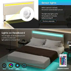 Cadre de lit double avec lumières LED et tête de lit réglable