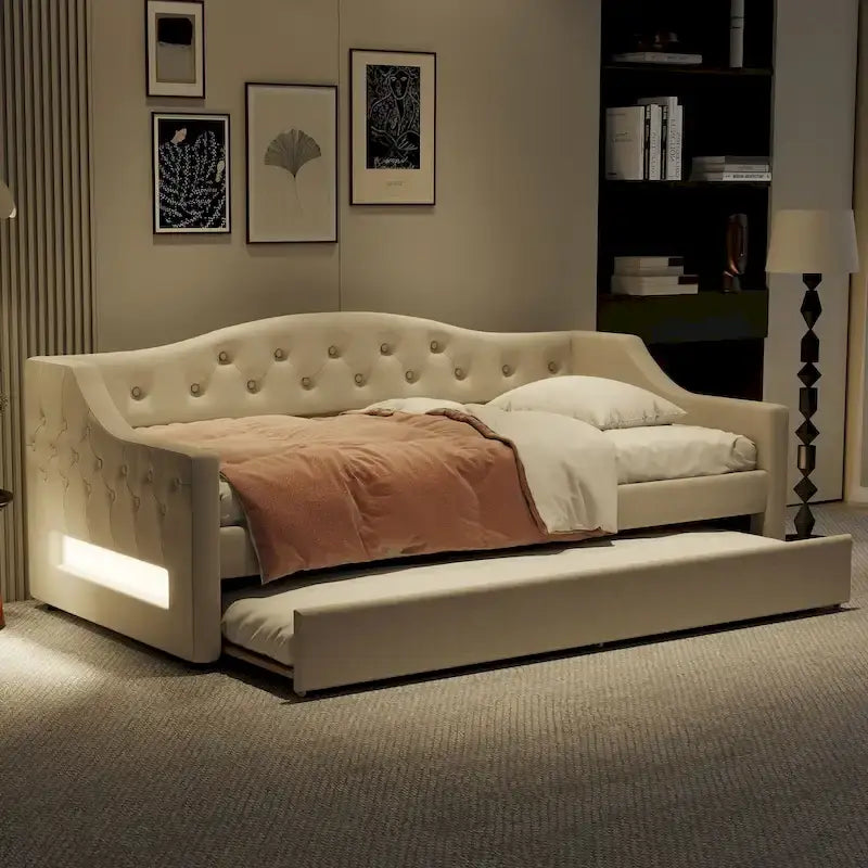 Lit de repos tapissé Twin XL avec éclairage LED et lit gigogne