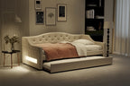 Upholstered Twin XL Size Daybed with LED Belt and Trundle, 84L x 41.5W x 27H