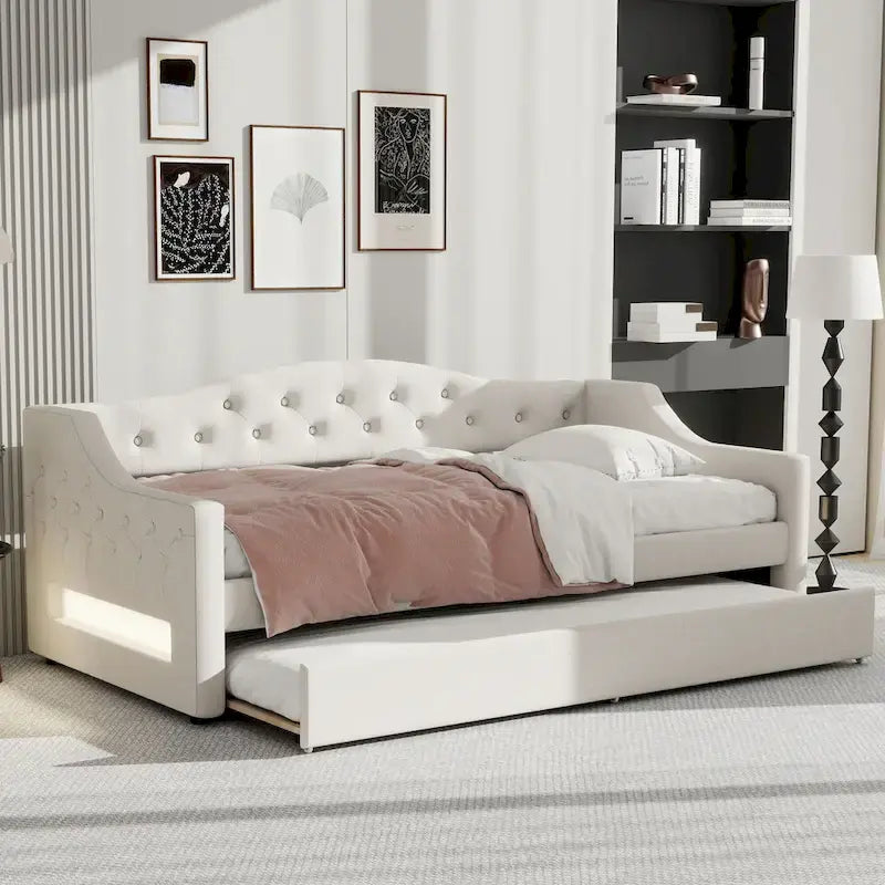 Lit de repos tapissé Twin XL avec éclairage LED et lit gigogne