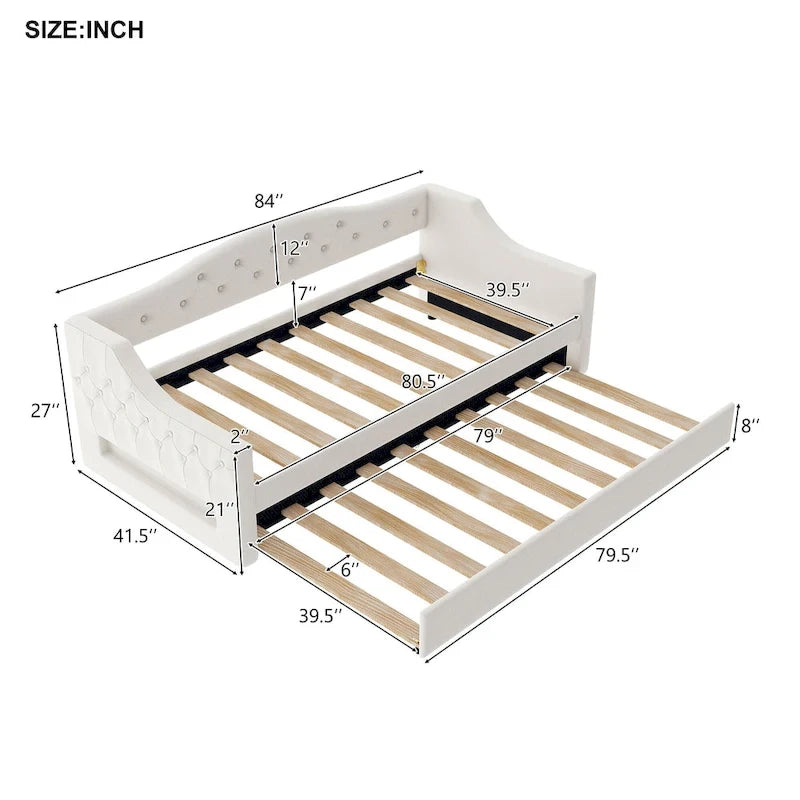 Lit de repos tapissé Twin XL avec éclairage LED et lit gigogne