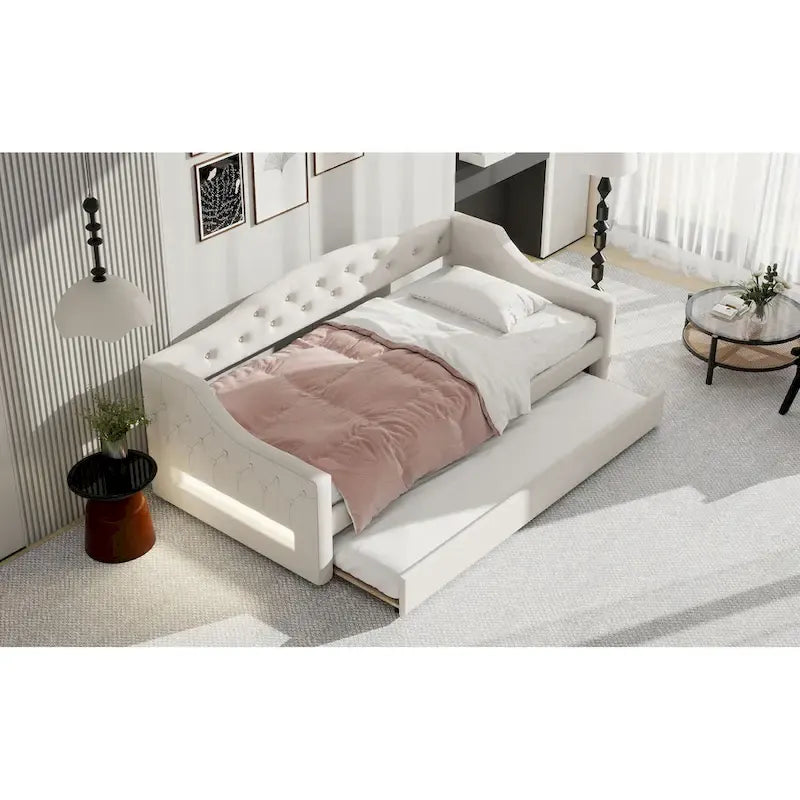 Lit de repos tapissé Twin XL avec éclairage LED et lit gigogne