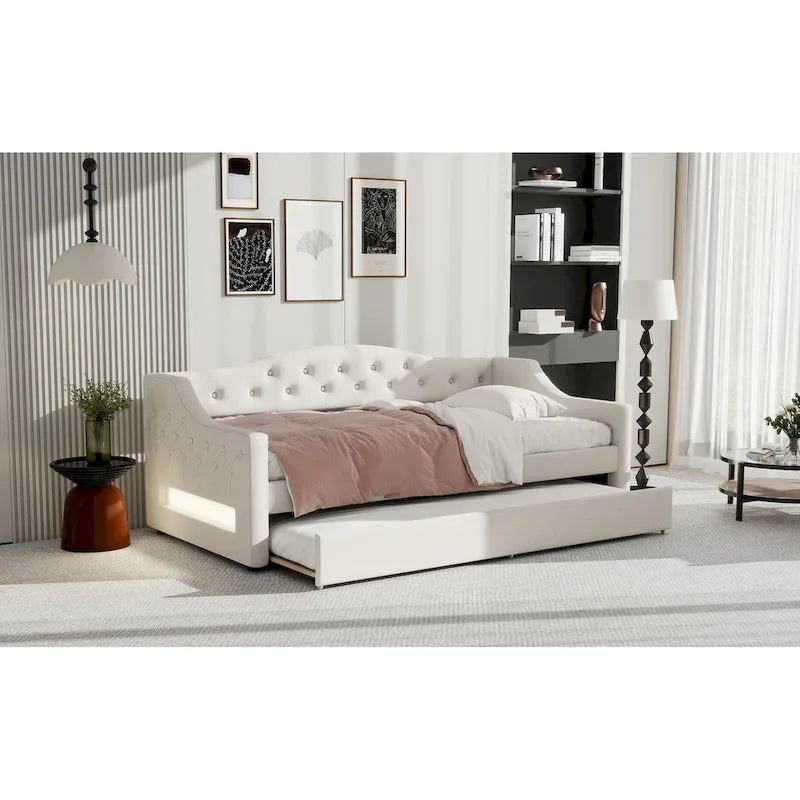 Lit de repos tapissé Twin XL avec éclairage LED et lit gigogne