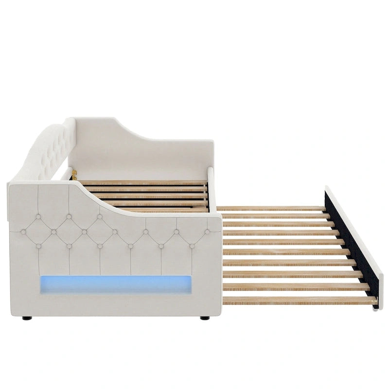 Lit de repos tapissé Twin XL avec éclairage LED et lit gigogne