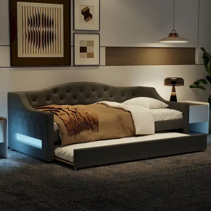 Lit de repos tapissé Twin XL avec éclairage LED et lit gigogne