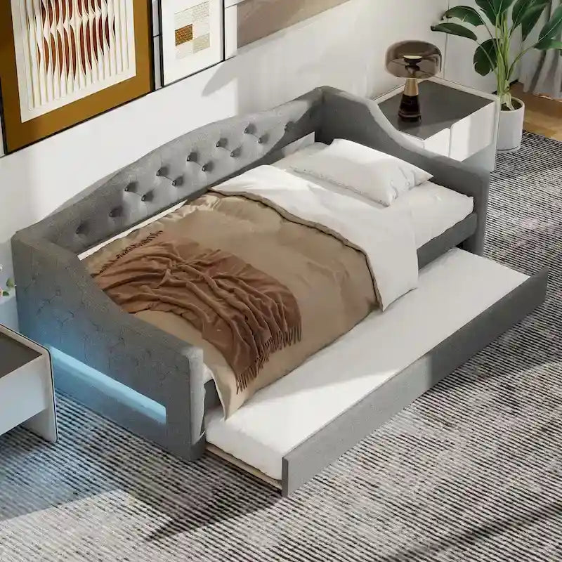 Lit de repos tapissé Twin XL avec éclairage LED et lit gigogne