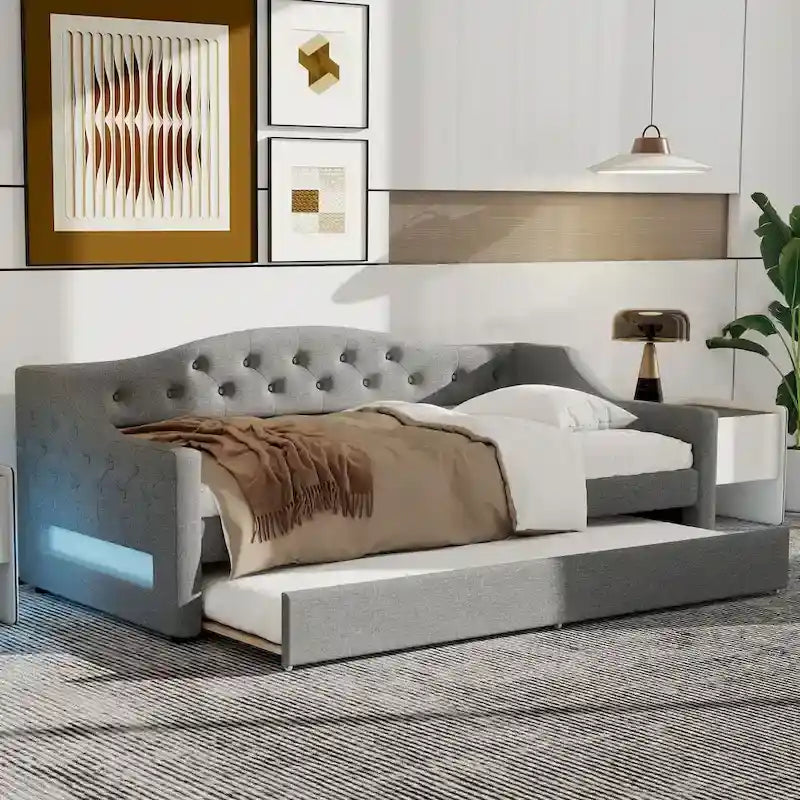 Lit de repos tapissé Twin XL avec éclairage LED et lit gigogne