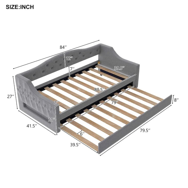 Lit de repos tapissé Twin XL avec éclairage LED et lit gigogne