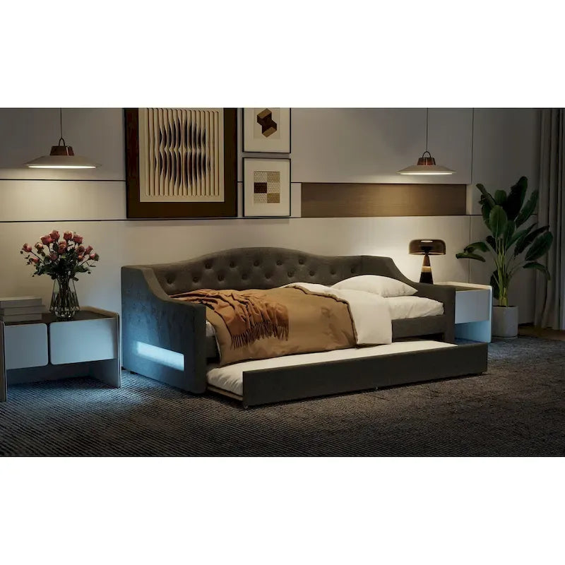 Lit de repos tapissé Twin XL avec éclairage LED et lit gigogne