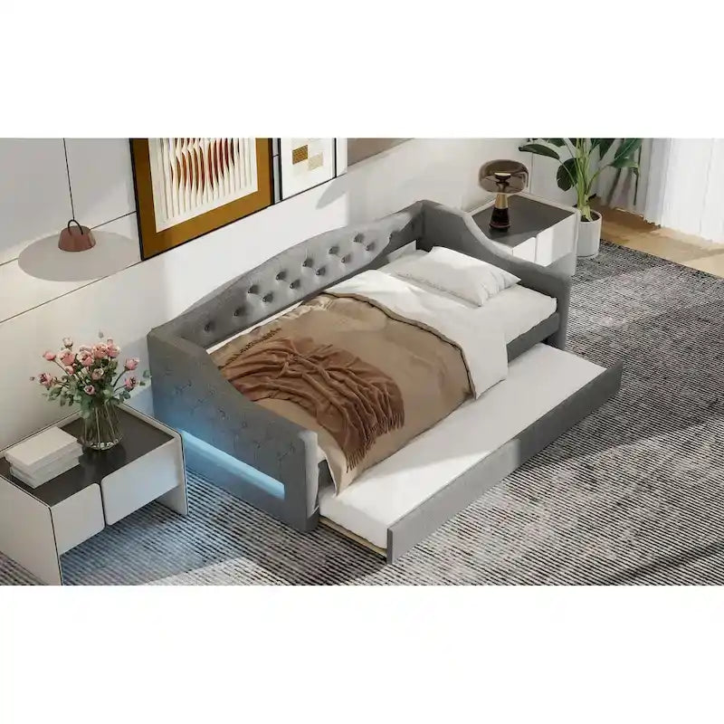 Lit de repos tapissé Twin XL avec éclairage LED et lit gigogne