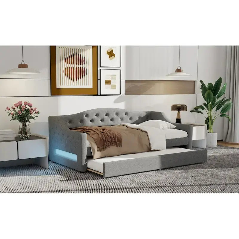 Lit de repos tapissé Twin XL avec éclairage LED et lit gigogne