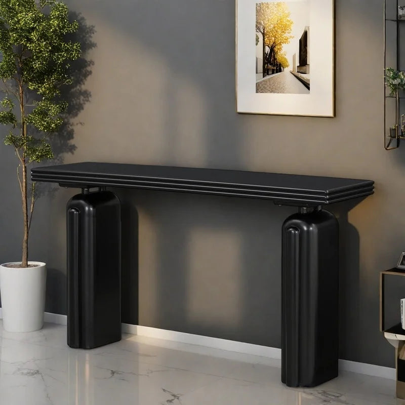 Console incurvée de 152 cm avec placage en bois d'acacia et pieds massifs