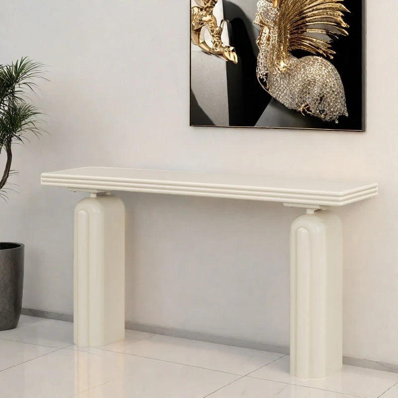 Console incurvée de 152 cm avec placage en bois d'acacia et pieds massifs