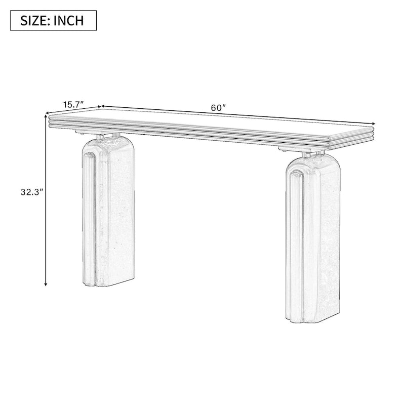 Console incurvée de 152 cm avec placage en bois d'acacia et pieds massifs
