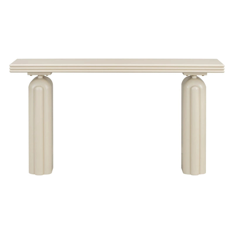 Console incurvée de 152 cm avec placage en bois d'acacia et pieds massifs