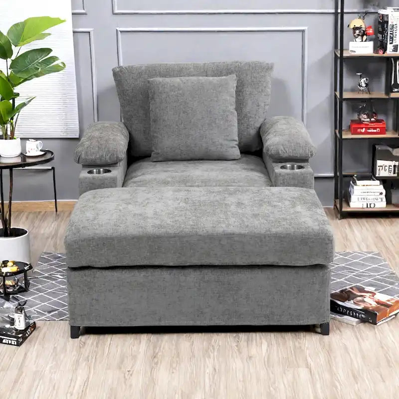 Fauteuil de salon surdimensionné avec ottoman, ports de chargement USB et canapé-lit convertible