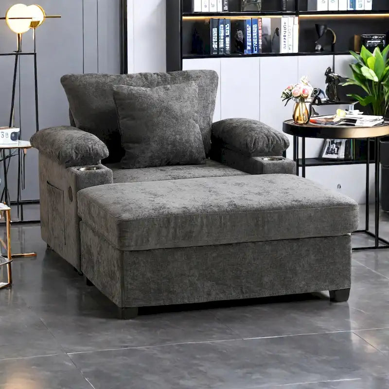 Fauteuil de salon surdimensionné avec ottoman, ports de chargement USB et canapé-lit convertible