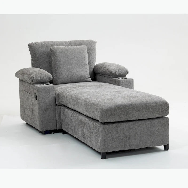 Fauteuil de salon surdimensionné avec ottoman, ports de chargement USB et canapé-lit convertible