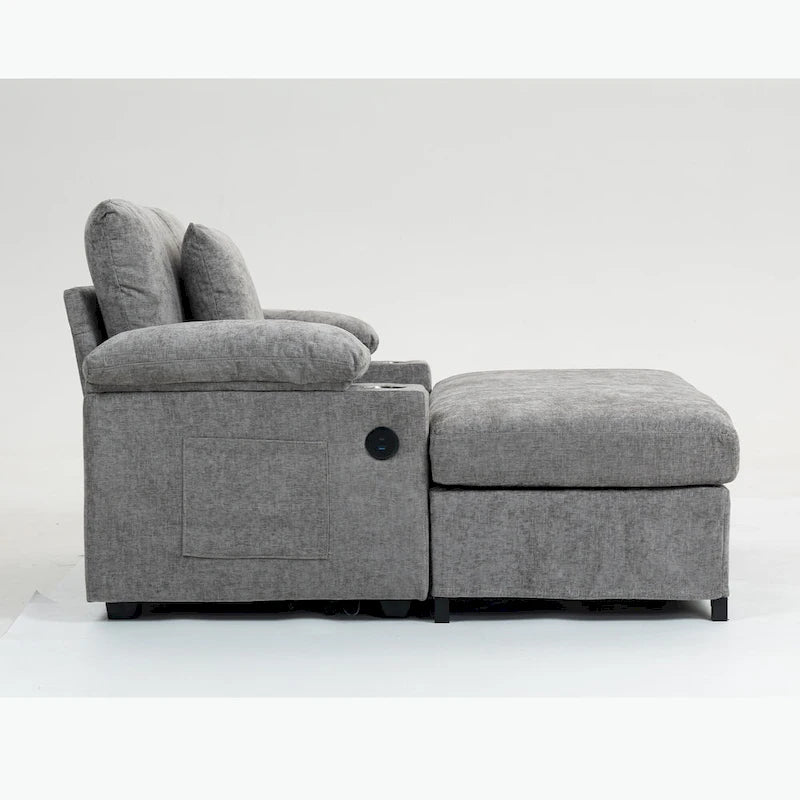 Fauteuil de salon surdimensionné avec ottoman, ports de chargement USB et canapé-lit convertible