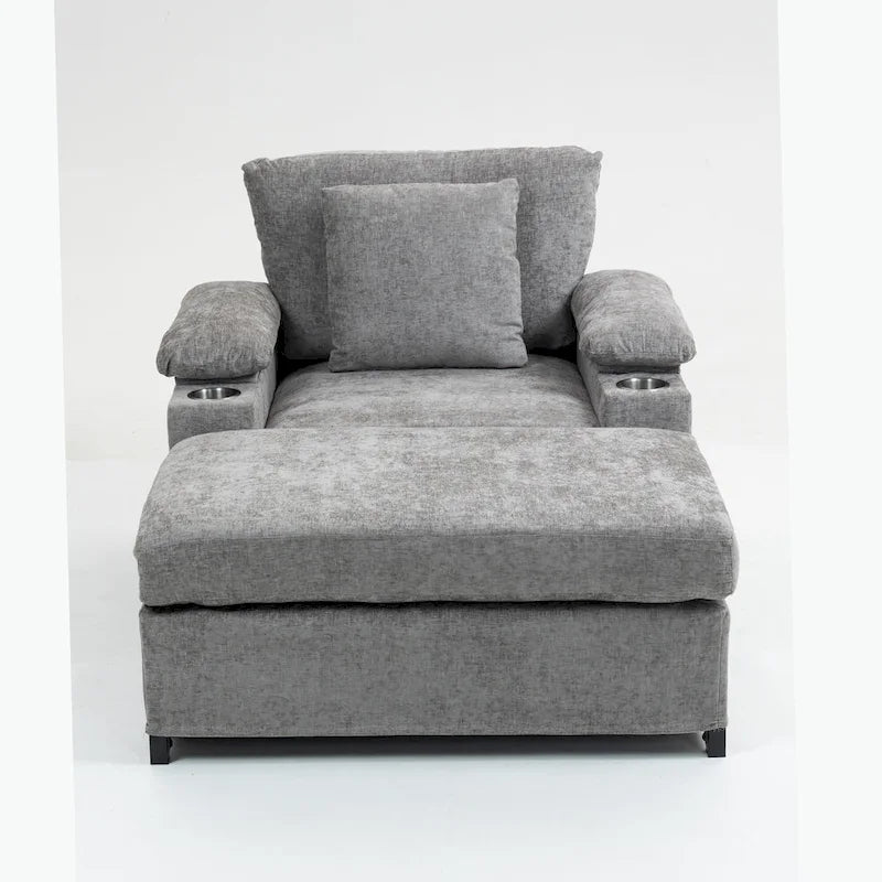 Fauteuil de salon surdimensionné avec ottoman, ports de chargement USB et canapé-lit convertible