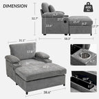 Fauteuil de salon surdimensionné avec ottoman, ports de chargement USB et canapé-lit convertible