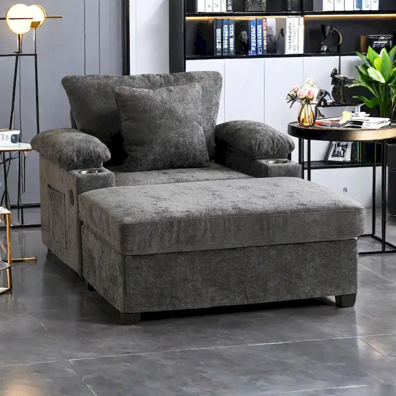 Fauteuil de salon surdimensionné avec ottoman, ports de chargement USB et canapé-lit convertible