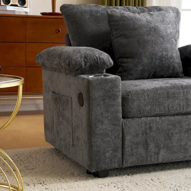 Fauteuil de salon surdimensionné avec ottoman, ports de chargement USB et canapé-lit convertible