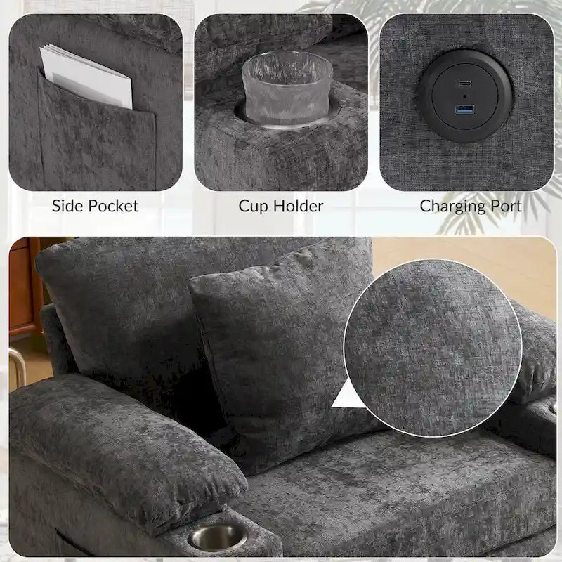 Fauteuil de salon surdimensionné avec ottoman, ports de chargement USB et canapé-lit convertible