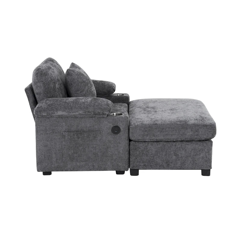 Fauteuil de salon surdimensionné avec ottoman, ports de chargement USB et canapé-lit convertible