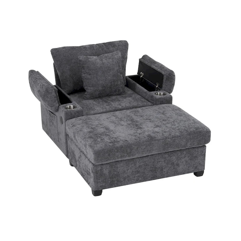 Fauteuil de salon surdimensionné avec ottoman, ports de chargement USB et canapé-lit convertible