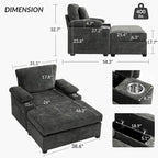 Fauteuil de salon surdimensionné avec ottoman, ports de chargement USB et canapé-lit convertible