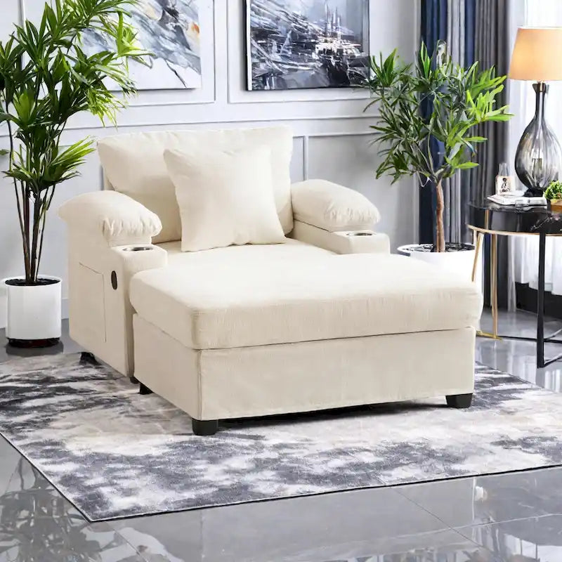 Fauteuil de salon surdimensionné avec ottoman, ports de chargement USB et canapé-lit convertible