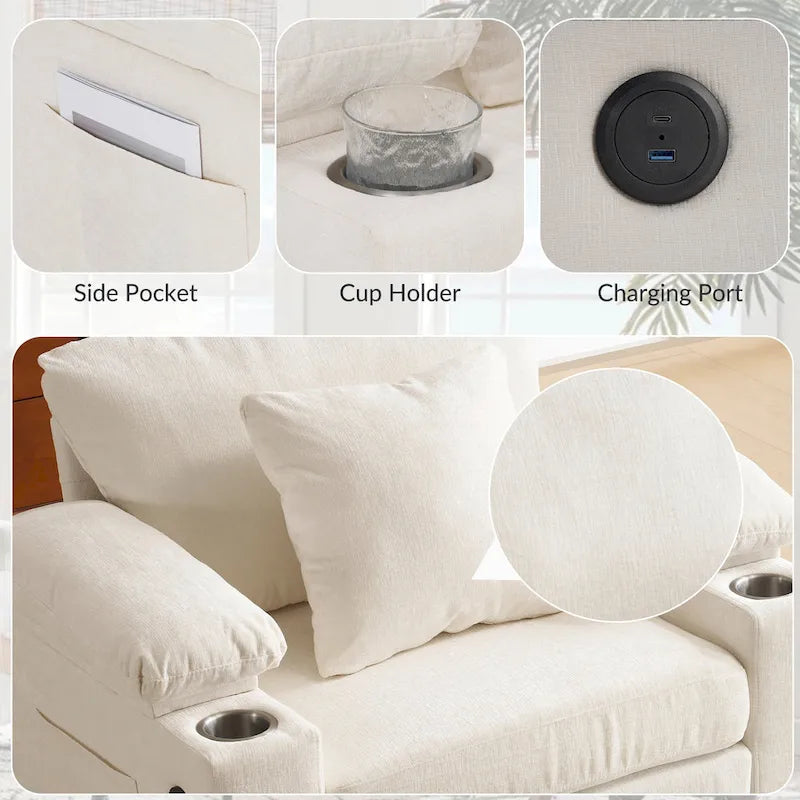 Fauteuil de salon surdimensionné avec ottoman, ports de chargement USB et canapé-lit convertible