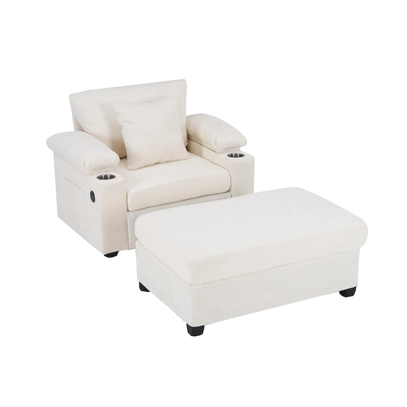 Fauteuil de salon surdimensionné avec ottoman, ports de chargement USB et canapé-lit convertible
