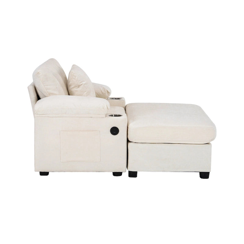 Fauteuil de salon surdimensionné avec ottoman, ports de chargement USB et canapé-lit convertible