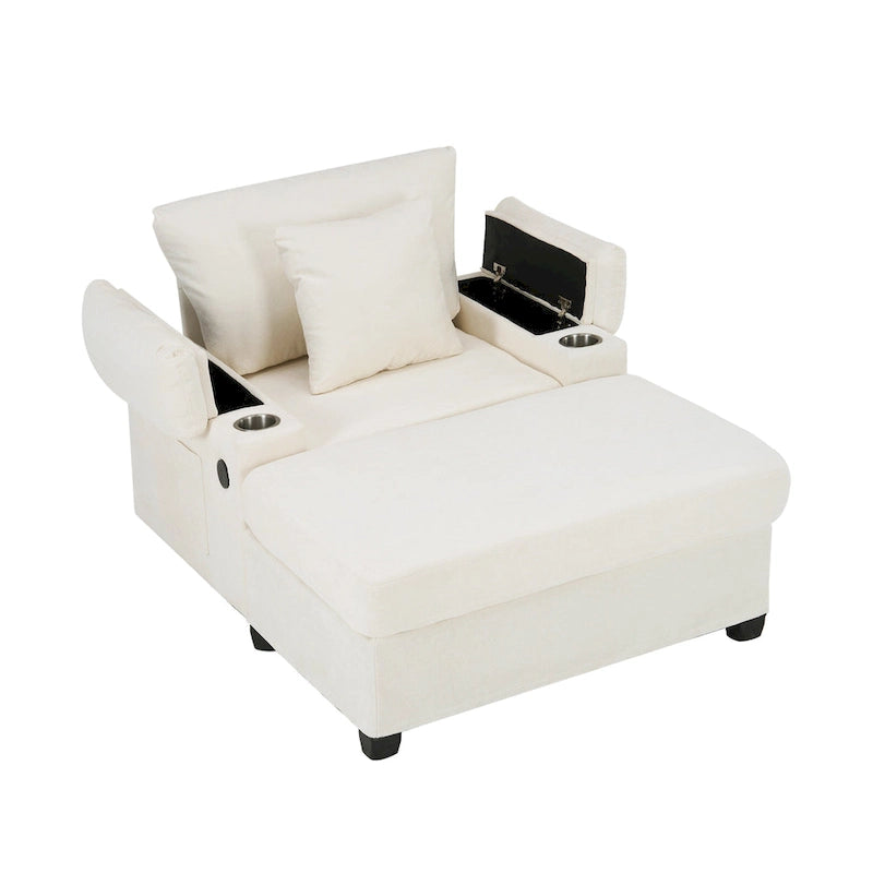 Fauteuil de salon surdimensionné avec ottoman, ports de chargement USB et canapé-lit convertible