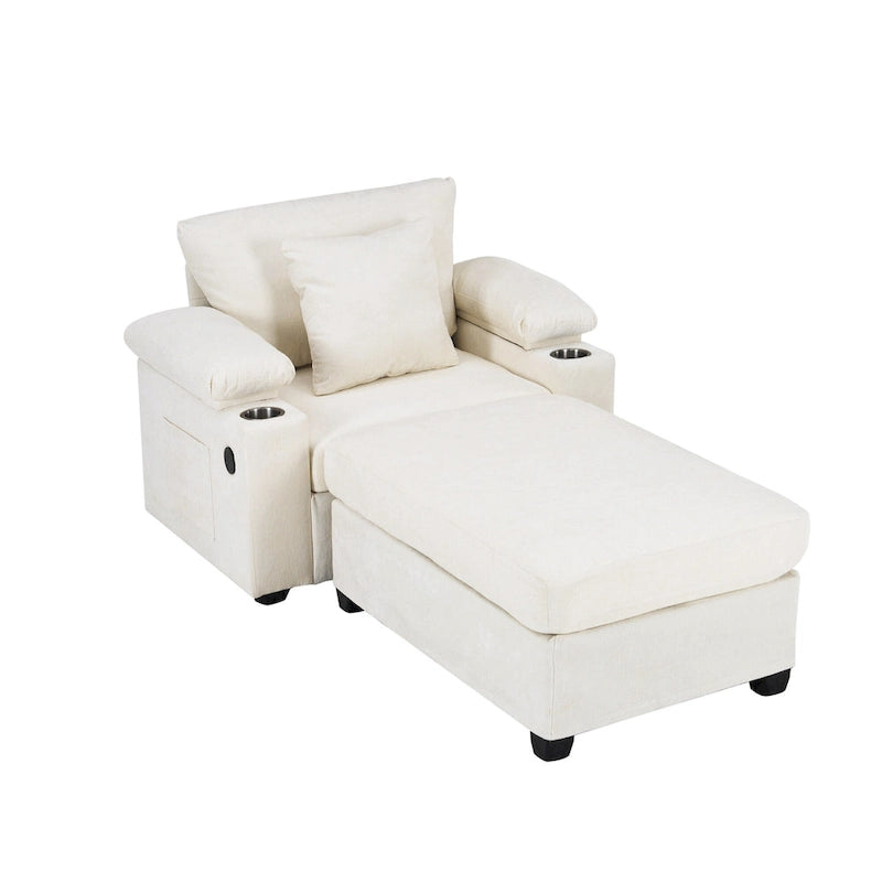 Fauteuil de salon surdimensionné avec ottoman, ports de chargement USB et canapé-lit convertible
