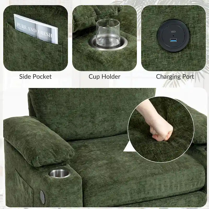 Fauteuil de salon surdimensionné avec ottoman, ports de chargement USB et canapé-lit convertible