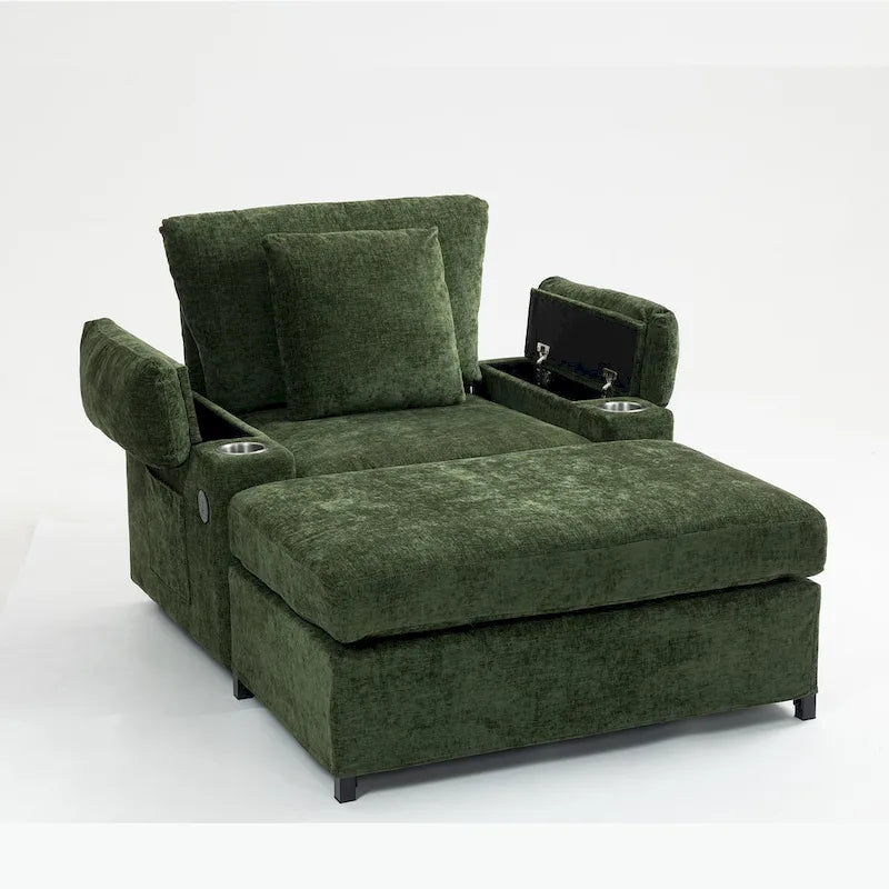 Fauteuil de salon surdimensionné avec ottoman, ports de chargement USB et canapé-lit convertible