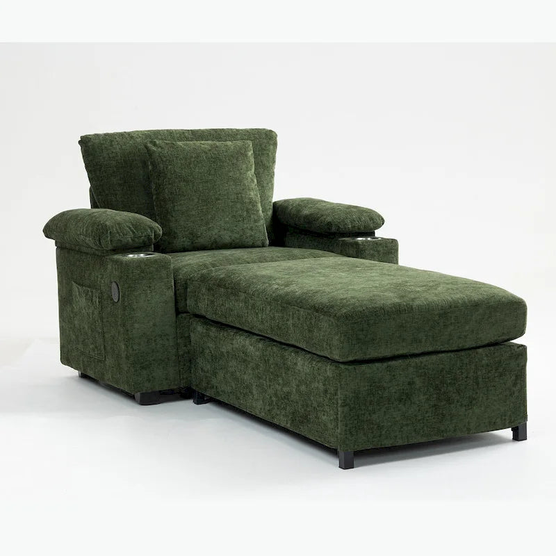 Fauteuil de salon surdimensionné avec ottoman, ports de chargement USB et canapé-lit convertible