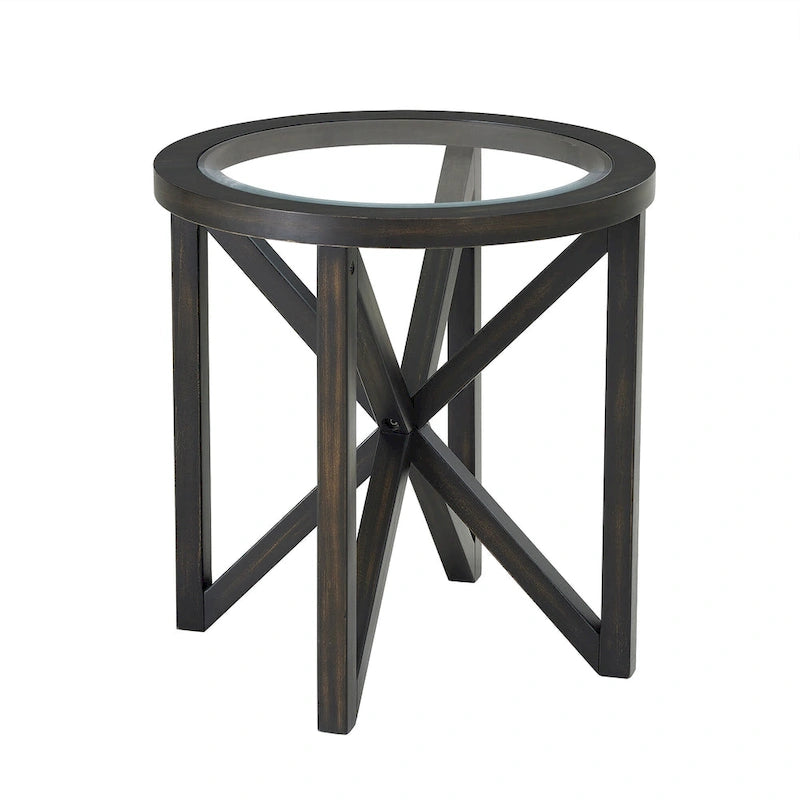 Table basse avec plateau en verre et base en bois