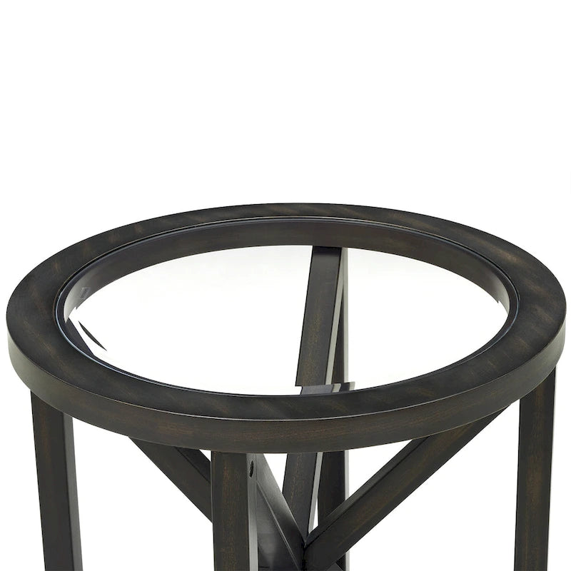 Table basse avec plateau en verre et base en bois