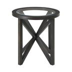 Table basse avec plateau en verre et base en bois