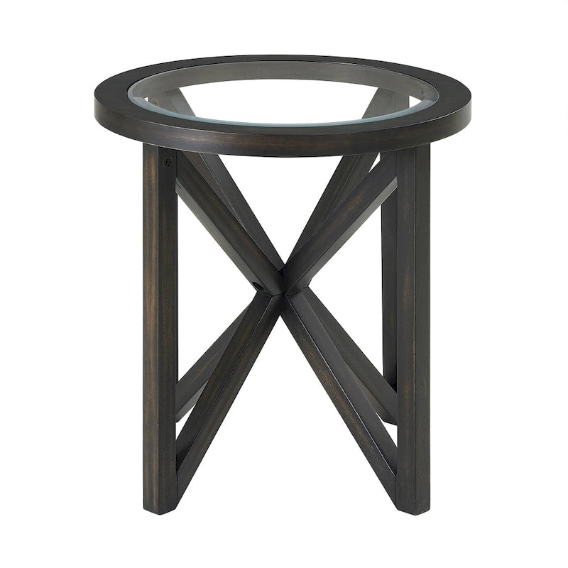 Table basse avec plateau en verre et base en bois